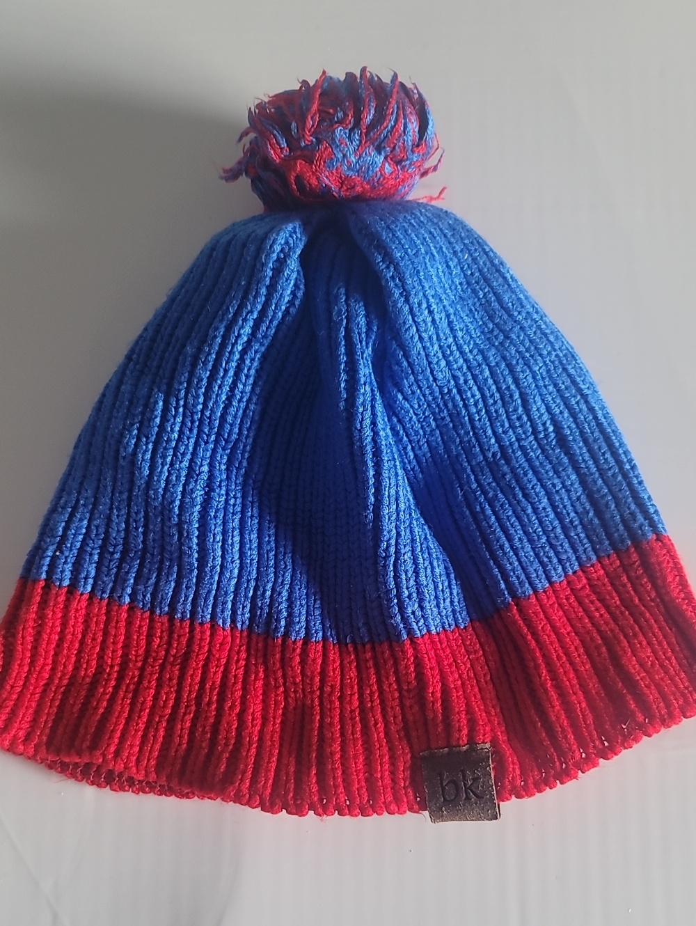 bkr Blue and Red Kids Pom Pom Beanie